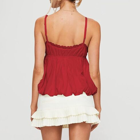Women Y2K Camisole Sleeveless Spaghetti Straps V Neck Summer Sweet Babydoll Tank Tops Streetwear Cami Tops in Saudi Arabia