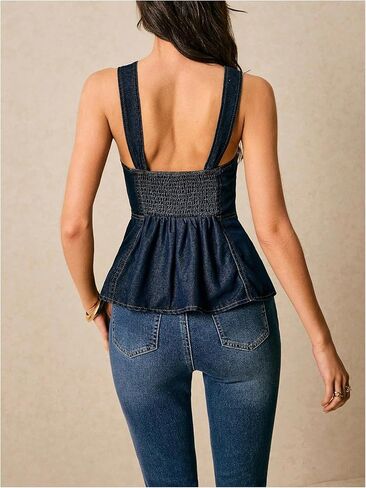 Floerns Women's Y2k Denim Tops Sleeveless Zipper Up Sleeveless Flared Peplum Denim Tank Top in Saudi Arabia