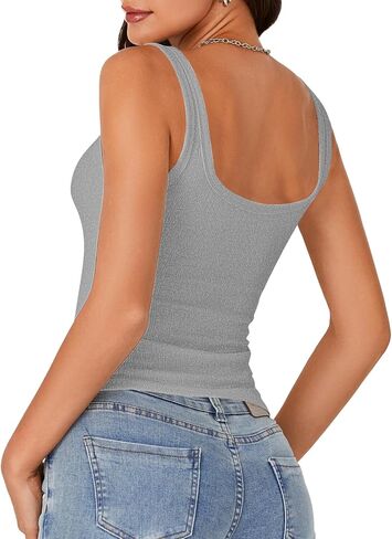 LYANER Women's Summer Cute Tops Square Neck Sleeveless Eyelet Button Down Tank Top Blouses in Saudi Arabia