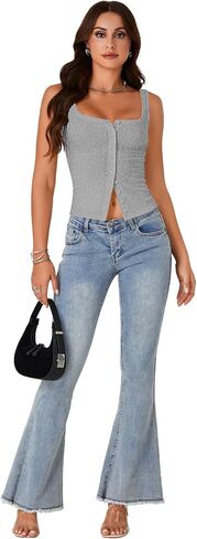 LYANER Women's Summer Cute Tops Square Neck Sleeveless Eyelet Button Down Tank Top Blouses in Saudi Arabia