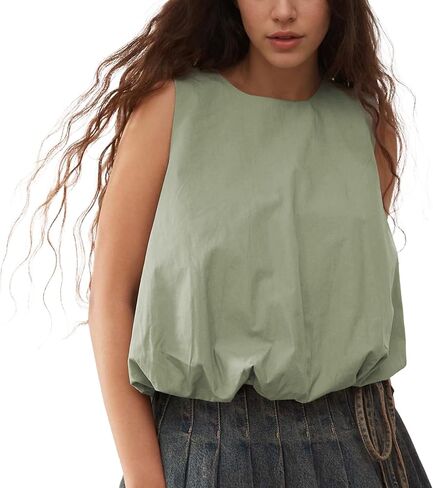 Ainangua المرأة الصيف فقاعة تانك القمم عادية أكمام Crewneck البلوز قمصان تجريب بلوزة الشاطئ ملابس السفر in Kuwait