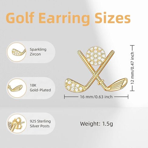 أقراط جولف مطلية بالذهب 18 قيراط للنساء، 925 من الفضة الإسترلينية، مسمار كرة جولف لا يسبب الحساسية، أقراط رياضية متطابقة مع ملابس الجولف، هدايا مجوهرات اللاعب للاعبي الجولف والنساء والزوجة والأم والأصدقاء in Kuwait