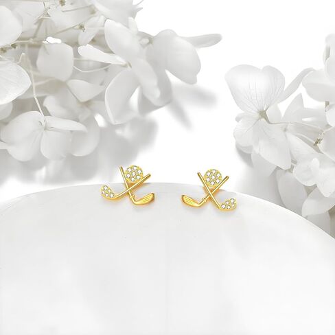 أقراط جولف مطلية بالذهب 18 قيراط للنساء، 925 من الفضة الإسترلينية، مسمار كرة جولف لا يسبب الحساسية، أقراط رياضية متطابقة مع ملابس الجولف، هدايا مجوهرات اللاعب للاعبي الجولف والنساء والزوجة والأم والأصدقاء in Kuwait