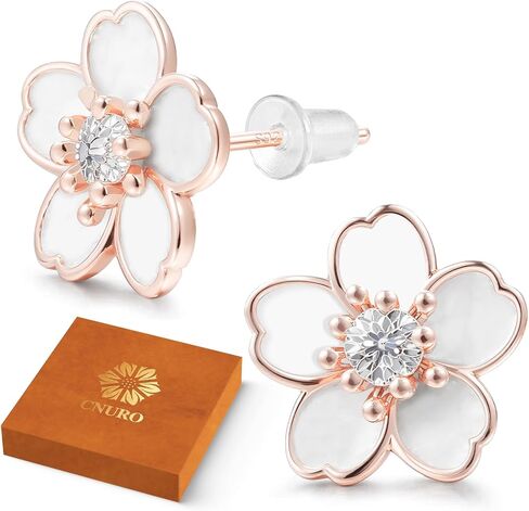 Flower Earrings for Women - Delicate Floral Sterling Silver Stud Earrings, Nickel Free - Cute Earrings for Sensitive Ears in Saudi Arabia