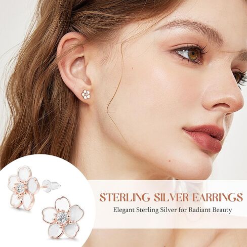 Flower Earrings for Women - Delicate Floral Sterling Silver Stud Earrings, Nickel Free - Cute Earrings for Sensitive Ears in Saudi Arabia