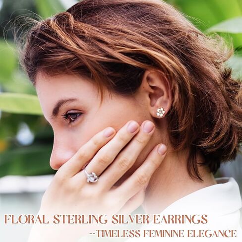 Flower Earrings for Women - Delicate Floral Sterling Silver Stud Earrings, Nickel Free - Cute Earrings for Sensitive Ears in Saudi Arabia