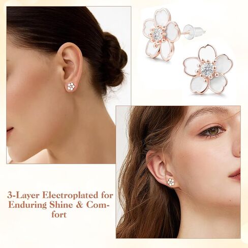 Flower Earrings for Women - Delicate Floral Sterling Silver Stud Earrings, Nickel Free - Cute Earrings for Sensitive Ears in Saudi Arabia