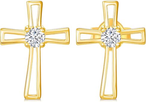 14k Gold 0.12 carat Lab Grown Diamond Cross Stud Earrings for Women, 14 kt Gold Religious Earrings for Her in Saudi Arabia