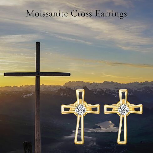 14k Gold 0.12 carat Lab Grown Diamond Cross Stud Earrings for Women, 14 kt Gold Religious Earrings for Her in Saudi Arabia