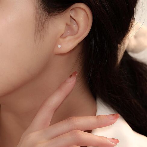 أقراط صغيرة مستديرة على شكل كرة غضروفية للنساء لا تسبب الحساسية 925 من الفضة الاسترليني المينا حبة الزنمة أقراط صغيرة صغيرة ترصيع هدايا مجوهرات عيد ميلاد لطيفة لكل يوم in Saudi Arabia