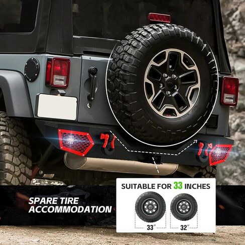 for JK Full Width Front and Rear Bumpers Compatible with 2007 2008 2009 2010 2011 2012 2013 2014 2015 2016 2017 2018 Jeep Wrangler JK JKU w/LED Lights, Hitch Receiver, Paintable Armor & D-rings in Saudi Arabia