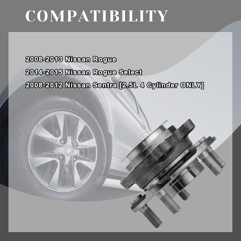 Front Wheel Bearing Hubs Assembly Compatible with 2008-2013 Nissan Rogue, 2014-2015 Rogue Select, 2007-2012 Sentra, 5 Lugs w/ABS, Replaces 513298, 1PCS in Saudi Arabia