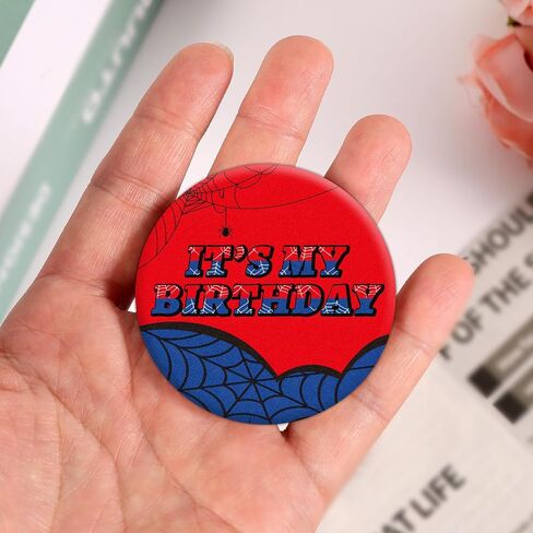 It's My Birthday Badge Pin, 2.3in Red & Blue Spider Web Happy Birthday Button for Kids Women Men Spider Themed Parties and Celebrations Decoration Supplies in Saudi Arabia