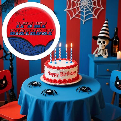 It's My Birthday Badge Pin, 2.3in Red & Blue Spider Web Happy Birthday Button for Kids Women Men Spider Themed Parties and Celebrations Decoration Supplies in Saudi Arabia