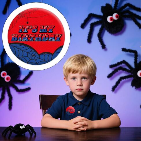 It's My Birthday Badge Pin, 2.3in Red & Blue Spider Web Happy Birthday Button for Kids Women Men Spider Themed Parties and Celebrations Decoration Supplies in Saudi Arabia