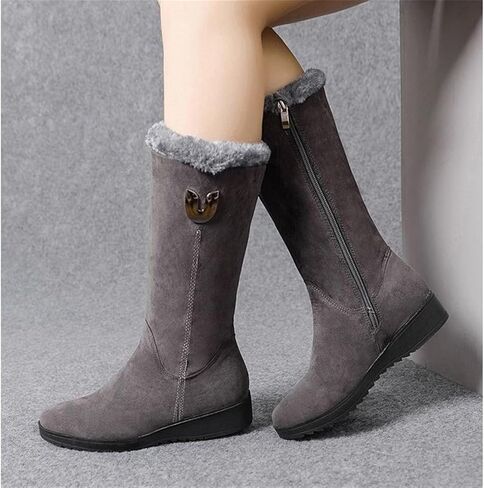 YDYCG Winter Zipper Fashion Low Heels Gladiator Plush Motorcycle Boots Lady Shoes Women Boots (Color : Black, Shoe Size : 7.5) in Saudi Arabia