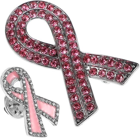 PartyKindom 2pcs Rhinestone Pink Ribbon Pin Brooch Women Breast Cancer Awareness Ribbon Pins Alloy Lapel in Saudi Arabia