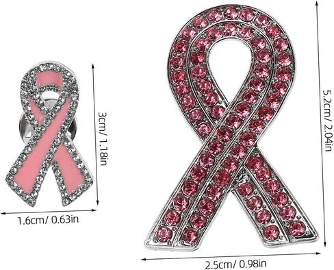 PartyKindom 2pcs Rhinestone Pink Ribbon Pin Brooch Women Breast Cancer Awareness Ribbon Pins Alloy Lapel in Saudi Arabia