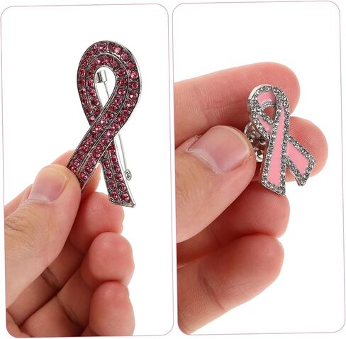 PartyKindom 2pcs Rhinestone Pink Ribbon Pin Brooch Women Breast Cancer Awareness Ribbon Pins Alloy Lapel in Saudi Arabia