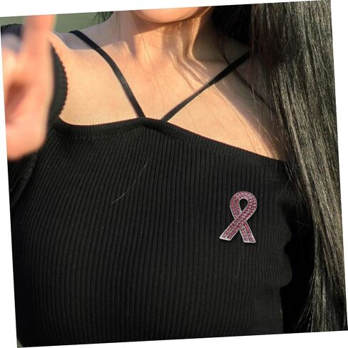 PartyKindom 2pcs Rhinestone Pink Ribbon Pin Brooch Women Breast Cancer Awareness Ribbon Pins Alloy Lapel in Saudi Arabia