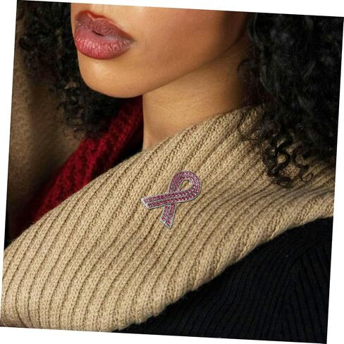 PartyKindom 2pcs Rhinestone Pink Ribbon Pin Brooch Women Breast Cancer Awareness Ribbon Pins Alloy Lapel in Saudi Arabia