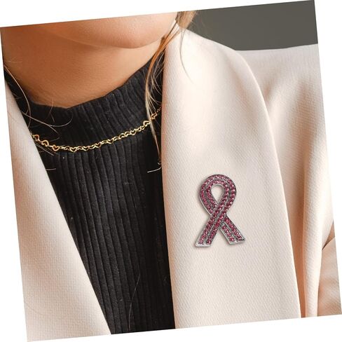 PartyKindom 2pcs Rhinestone Pink Ribbon Pin Brooch Women Breast Cancer Awareness Ribbon Pins Alloy Lapel in Saudi Arabia