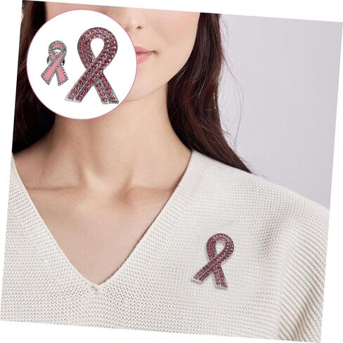 PartyKindom 2pcs Rhinestone Pink Ribbon Pin Brooch Women Breast Cancer Awareness Ribbon Pins Alloy Lapel in Saudi Arabia