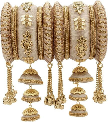 Aheli Indian Traditional Cluster Bells and Jhmki Hanging Wedding Bangles Chuda Set Fashion Jewelry Gift for Women in Kuwait