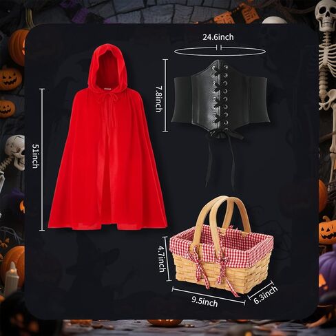 Outus Halloween Little Red Cap Costume Accessories Velvet Hood Cloak Belt Picnic Baskets Stockings Tattoo Sticker for Adult in Saudi Arabia