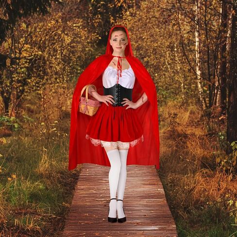 Outus Halloween Little Red Cap Costume Accessories Velvet Hood Cloak Belt Picnic Baskets Stockings Tattoo Sticker for Adult in Saudi Arabia