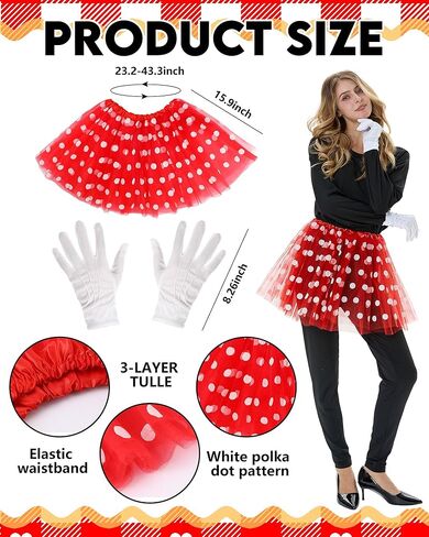 4 Pcs Mouse Costume for Women Adult, Mouse Red Dot Tutu Black Bodysuit Set White Gloves for Halloween Party in Saudi Arabia