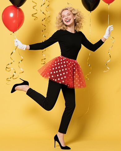 4 Pcs Mouse Costume for Women Adult, Mouse Red Dot Tutu Black Bodysuit Set White Gloves for Halloween Party in Saudi Arabia