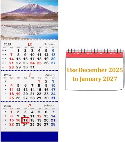 تقويم حائط 2025 تقويم شهري لمدة 3 أشهر تقويم جداري كبير ورق سميك 2024-2026 تقويم 14 شهرًا لمكتب العائلة (أزرق-1) in Kuwait