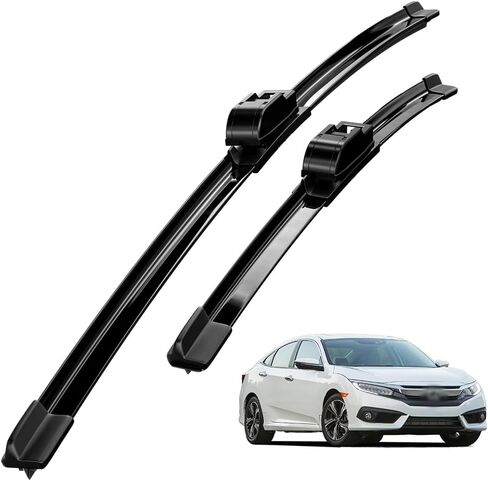 متوافق مع مساحات الزجاج الأمامي Honda Civic 10 11 9 8 2006-2025 طاردة للماء متوفرة في جميع المواسم بجودة OEM مجموعة مكونة من 2 (جانب السائق والراكب) 26 بوصة + 18 بوصة in Kuwait