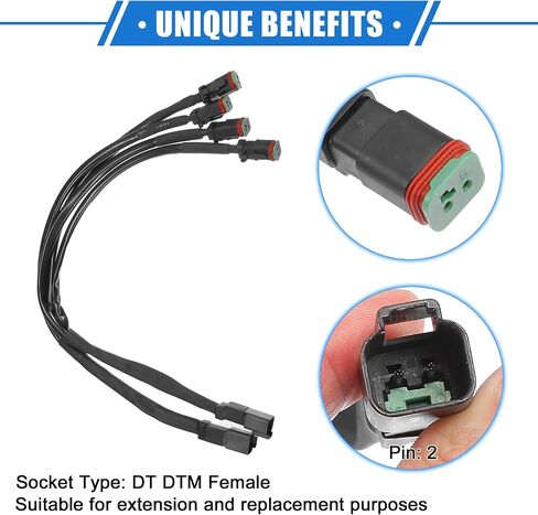 2 Pcs 2 in 1 for DT for DTM Female Connector Socket Adapters Splitters for LED Work Chandelier Light Retrofit Connectors Wiring, Universal for Car Truck Durable Plastic Black in Saudi Arabia