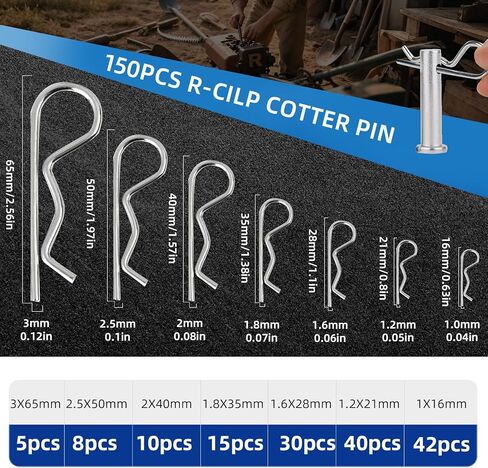 50 قطعة من دبابيس كوتر، مجموعة متنوعة من دبابيس كوتر، دبابيس الأجهزة شديدة التحمل على شكل حرف R، 5 أحجام من دبابيس الربط الزنبركية لقفل المقطورة، مشابك المقطورة، جزازات العشب، الشاحنات، اختيار الميكانيكي in Kuwait