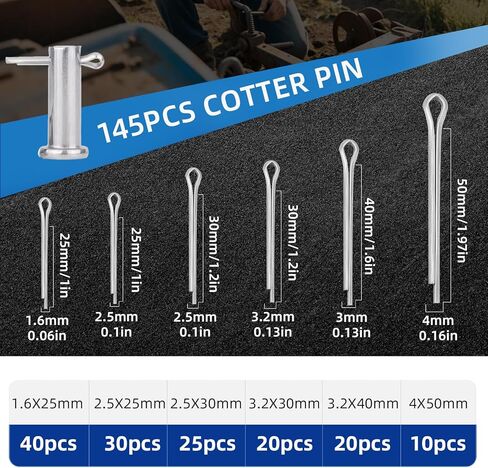 50 قطعة من دبابيس كوتر، مجموعة متنوعة من دبابيس كوتر، دبابيس الأجهزة شديدة التحمل على شكل حرف R، 5 أحجام من دبابيس الربط الزنبركية لقفل المقطورة، مشابك المقطورة، جزازات العشب، الشاحنات، اختيار الميكانيكي in Kuwait