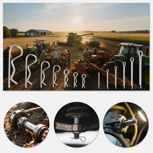 50 قطعة من دبابيس كوتر، مجموعة متنوعة من دبابيس كوتر، دبابيس الأجهزة شديدة التحمل على شكل حرف R، 5 أحجام من دبابيس الربط الزنبركية لقفل المقطورة، مشابك المقطورة، جزازات العشب، الشاحنات، اختيار الميكانيكي in Kuwait