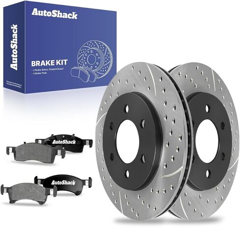 وسادات فرامل دوارة من السيراميك لدوارات الفرامل المحفورة والمشقوقة من AutoShack | بديل لسيارة لينكولن نافيجيتور 2003-2006 2003-2006 فورد إكسبيديشن 5.4L 4WD RWD | المغلفة الإلكترونية | طقم فرامل 6 قطع | ShadowGuard in Saudi Arabia