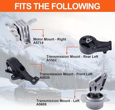 Engine Motor Mount Set & Trans Mount Compatible with Cadillac Models 2010-2011 SRX V6 3.0L , 2012-2016 SRX V6 3.6L, 4PCS, Replacement for A5714 A5530 A5608 A5502 3362 3195 3361 3196 in Kuwait