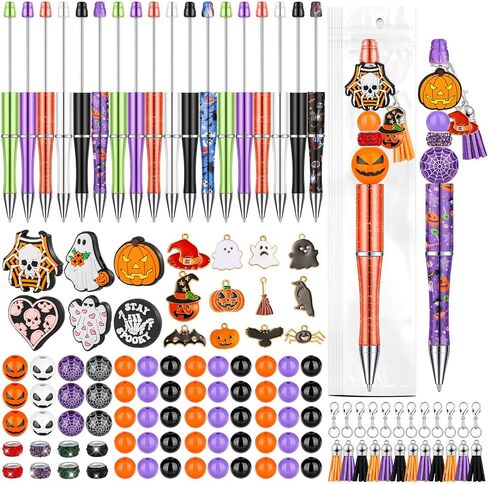 220 Pcs Christmas Beaded Pens Bulk,22 Sets Christmas Pens Bulk with Christmas Focal Beads, Silicone Beads, Christmas Charms and Tassels, DIY Beadable Pens Gift for Office School Students in Saudi Arabia