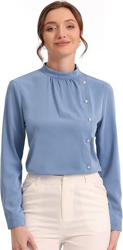 Allegra K Elegant Office Shirts for Women's Stand Collar Button Decor Long Sleeve Vintage Blouse in Saudi Arabia