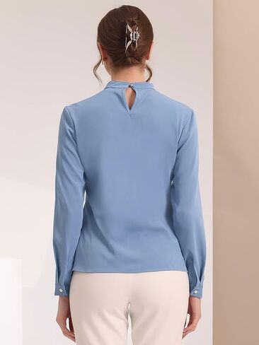 Allegra K Elegant Office Shirts for Women's Stand Collar Button Decor Long Sleeve Vintage Blouse in Saudi Arabia