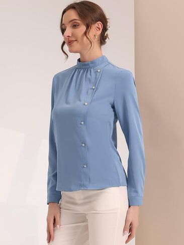 Allegra K Elegant Office Shirts for Women's Stand Collar Button Decor Long Sleeve Vintage Blouse in Saudi Arabia