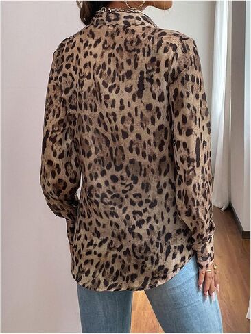 SweatyRocks Women's Leopard Printed Blouses Long Sleeve Button Down Shirts Tops in Saudi Arabia