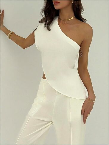 SOLY HUX Women's Summer One Shoulder Asymmetrical Tops Elegant Short Sleeve Evening Cocktail Blouse in Saudi Arabia