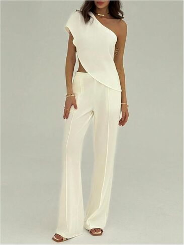 SOLY HUX Women's Summer One Shoulder Asymmetrical Tops Elegant Short Sleeve Evening Cocktail Blouse in Saudi Arabia