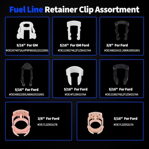 80Pcs Fuel Line Retainer Clips Assortment Kit, 8 Popular Sizes 5/16" & 3/8" Fuel Lines Clamp, Fuel Line Retaining Clips Auto Fuel Hose Retainer Clips Replacement Kit Compatible with Ford GM in Saudi Arabia
