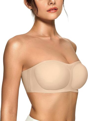 OEAK Womens Strapless Bandeau Bras Non Slip Push Up Wireless Padded Bralette Supportive Seamless Bra Comfortable Tube Bras Coffee XL in Saudi Arabia