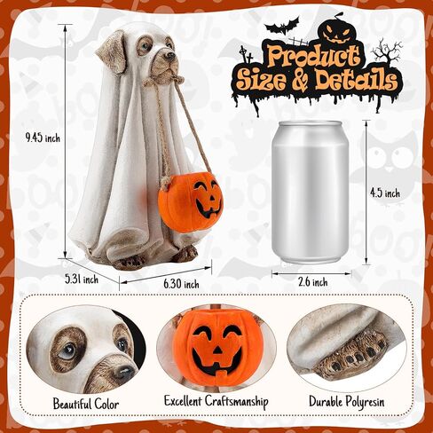 Tfro & Cile Halloween Decorations Indoor Ghost Dog Statue Holding Pumpkin Figurine Home Decor for Garden Porch in Saudi Arabia